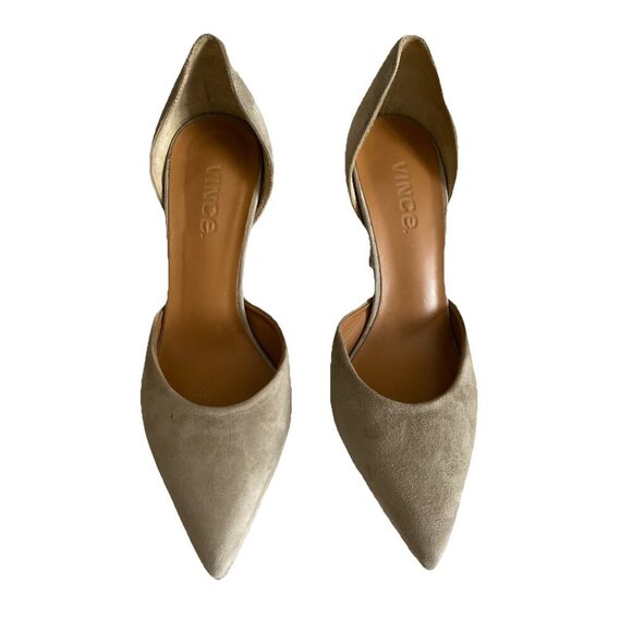 Vince Suede Dorsay Heels Womens Sz 6 M Taupe Biege Italian Office Pointed Toe - Picture 2 of 16